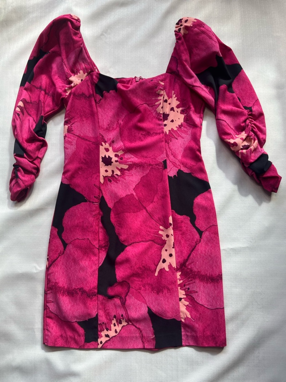 Hutch Dress - Women's 4 Pink Black - Floral Puff Sleeve Mini Designer